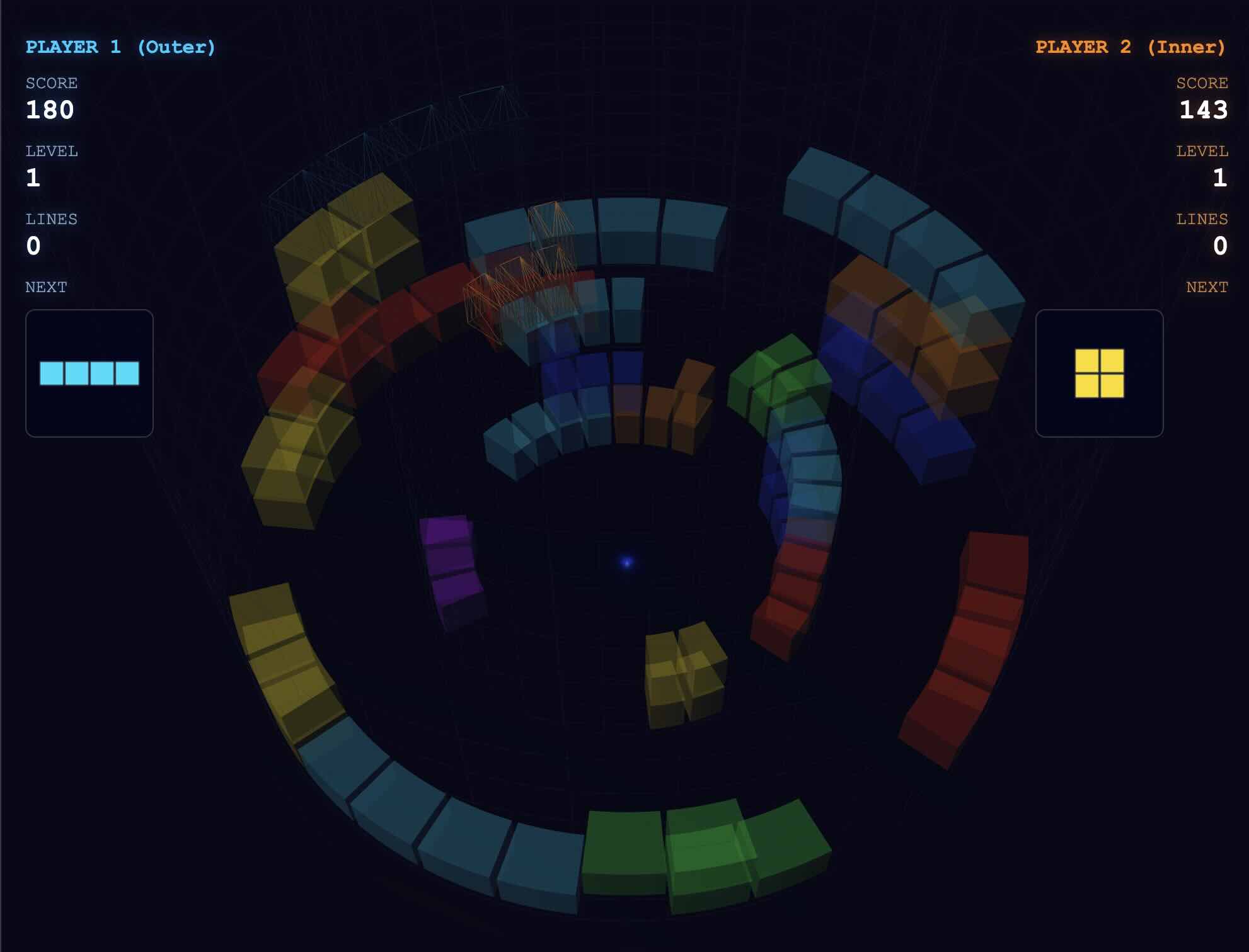 3D Tetris Cylinder 2-Player Game